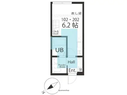 ハーミットクラブハウスROCCAA棟(ワンルーム/2階)の間取り写真
