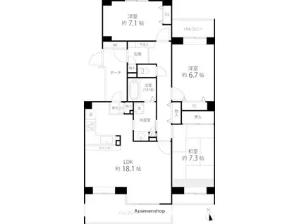 T S GARDEN西寺尾D棟(3LDK/2階)の間取り写真