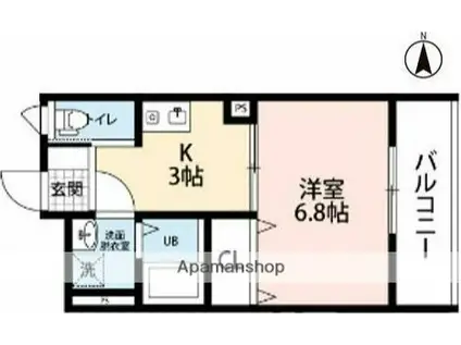 Kビル(1K/2階)の間取り写真