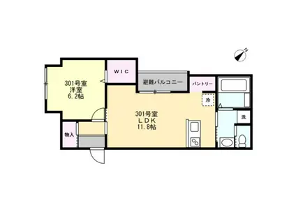 ベイルーム湘南藤沢(1LDK/3階)の間取り写真