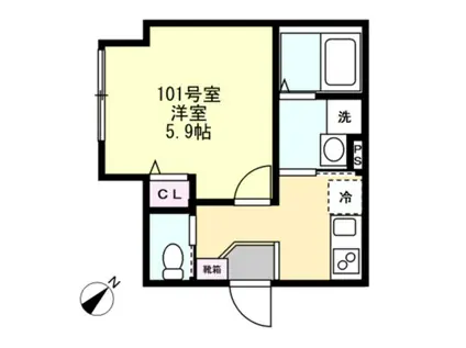 ベイルーム湘南藤沢(1K/1階)の間取り写真