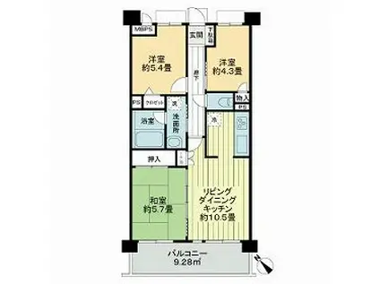 レクセルマンション鶴川(3LDK/4階)の間取り写真