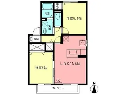 相原ヒルズ つつじ(2LDK/1階)の間取り写真