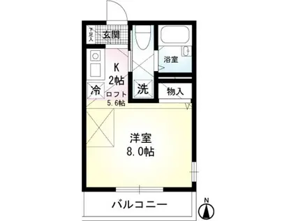 ヴェラハイツ井土ヶ谷B(1K/2階)の間取り写真