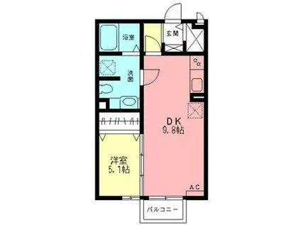 シティーパル楓(1DK/2階)の間取り写真