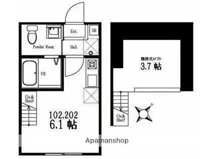 ハーミットクラブハウス新杉田A棟ハーミットクラブハウスシンスギ(ワンルーム/2階)の間取り写真
