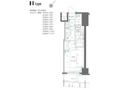 ZOOM横浜関内(1K/11階)の間取り写真