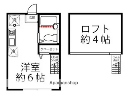ハーミットクラブハウス栗田谷(ワンルーム/2階)の間取り写真