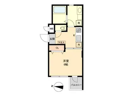 シャトーライフ平塚Ⅱ(1K/2階)の間取り写真