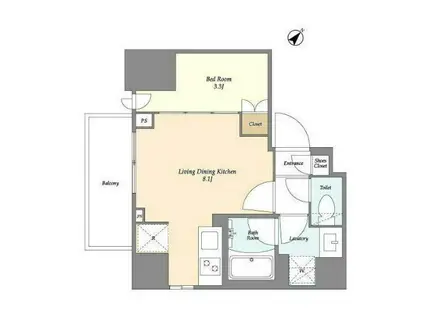 グランカーサ横濱石川町(1LDK/3階)の間取り写真