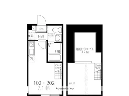 ハーミットクラブハウス戸塚ロータスコート(ワンルーム/1階)の間取り写真