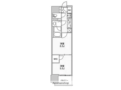 WORVE横浜伊勢佐木町(2K/15階)の間取り写真