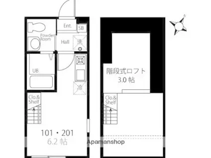 ハーミットクラブハウス横浜磯子(ワンルーム/2階)の間取り写真