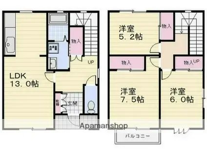 テラスパークなか C(3LDK)の間取り写真