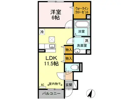 ボンジュール相模大野A(1LDK/1階)の間取り写真