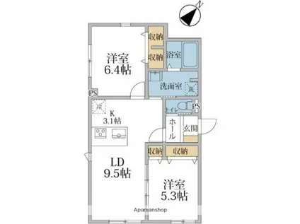 クロシェット湘南辻堂(2LDK/1階)の間取り写真