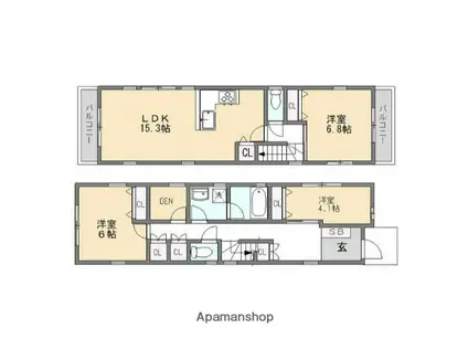 横浜市ブルーライン あざみ野駅 バス乗車時間:15分 すすき野団地バス停で下車 徒歩3分 2階建 築1年(3SLDK)の間取り写真