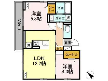 エリオント町田中町(2LDK/2階)の間取り写真