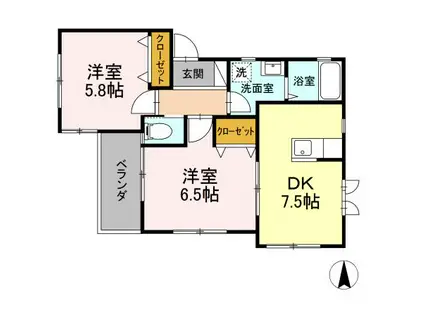 ボヌール桜道(2DK/2階)の間取り写真