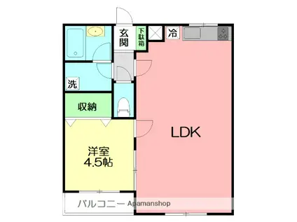 ベルハイツ平塚(1LDK/2階)の間取り写真