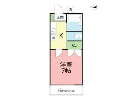 大木ハイム(ワンルーム/1階)の間取り写真