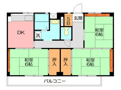 ビレッジハウス二宮2号棟(3DK/1階)の間取り写真