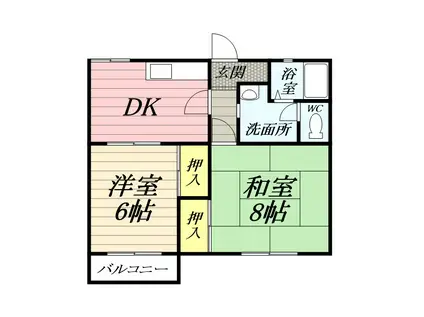 南鴨宮サニーハイツ(2DK/1階)の間取り写真