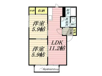 ハレアカラ(2LDK/2階)の間取り写真
