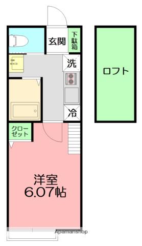 ブランノワールⅡ(1K/2階)の間取り写真