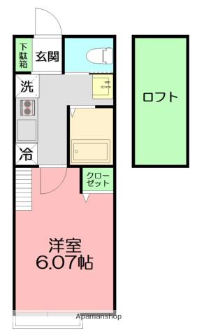 ブランノワールⅡ(1K/2階)の間取り写真