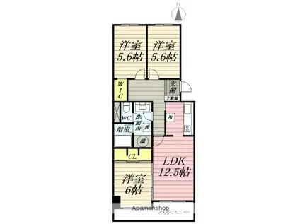 コーポ鵠沼A棟(3LDK/4階)の間取り写真