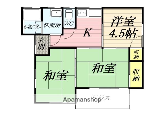 小田急電鉄小田原線 本厚木駅 バス乗車時間:26分 鳶尾四丁目バス停で下車 徒歩6分 1階建 築44年(3K)の間取り写真