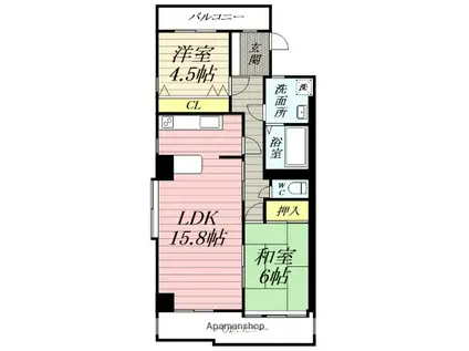 レジデンス濱野2(3LDK/1階)の間取り写真