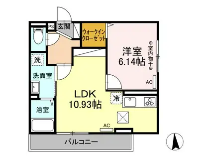 レンテ本厚木(1LDK/1階)の間取り写真