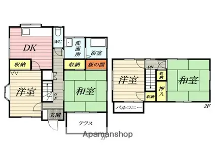 東海道本線 平塚駅 バス乗車時間:18分 長瀬バス停で下車 徒歩5分 2階建 築49年(4DK)の間取り写真