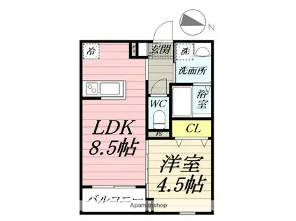 小田急電鉄江ノ島線 南林間駅 徒歩6分 3階建 築1年(1LDK/2階)の間取り写真