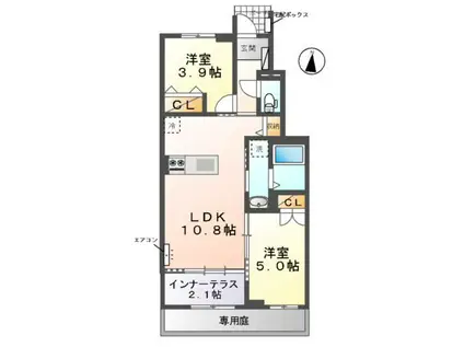 ラ・ベル・オロール(2LDK/1階)の間取り写真