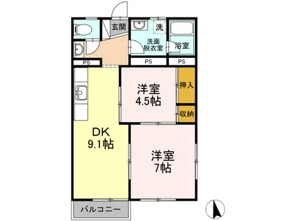 ペアーガーデン(2DK/1階)の間取り写真