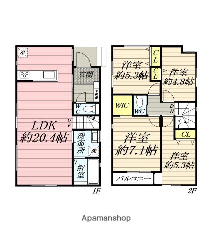 東海道本線 茅ケ崎駅 徒歩42分 2階建 築1年(4LDK)の間取り写真