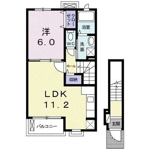 プリムヴェール常盤Ⅰ(1LDK/2階)の間取り写真