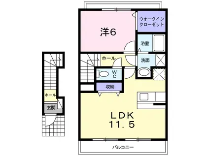 リバーサイドⅠ(1LDK/2階)の間取り写真