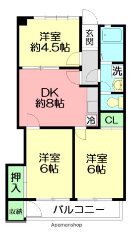 六会駅前高層(3DK/1階)の間取り写真