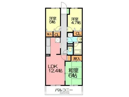 湘南山の手マンション(3LDK/5階)の間取り写真