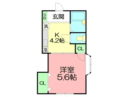 ヤマミチハイツ(1K/1階)の間取り写真