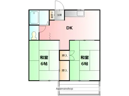 第1平賀ハイツ(2DK/2階)の間取り写真