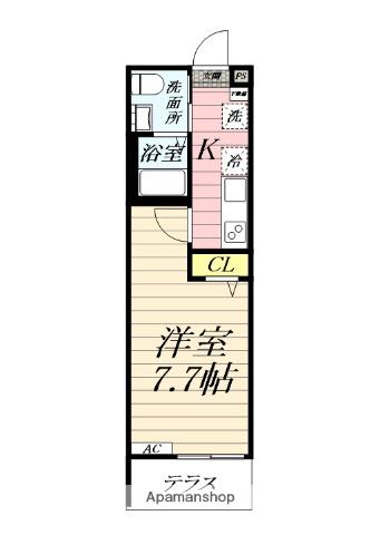 クラージュ中央林間(1K/1階)の間取り写真
