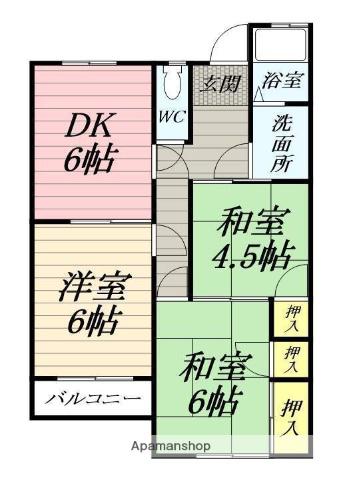 達上ケ丘ハイツA棟(3DK/2階)の間取り写真