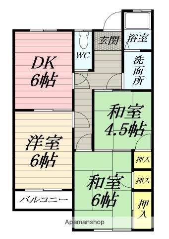 達上ケ丘ハイツA棟(3DK/2階)の間取り写真