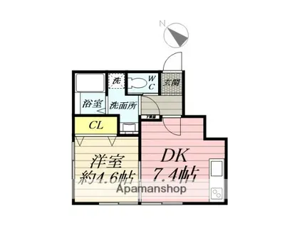 HB浜町Ⅱ(1DK/2階)の間取り写真