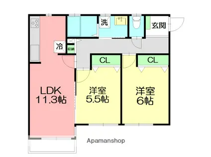 ウィスマ・セントラル(2LDK/2階)の間取り写真